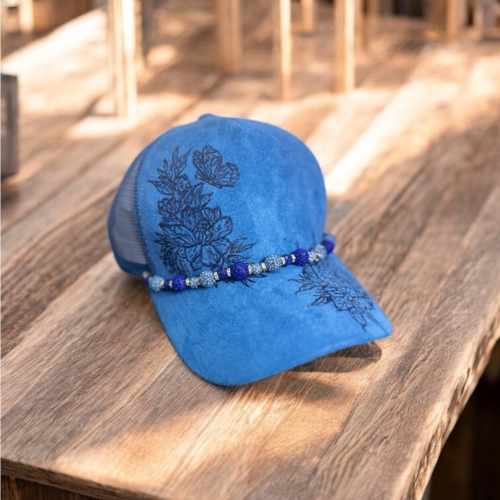 🦋Custom Handmade Peony & Butterfly Trucker Cap 🦋